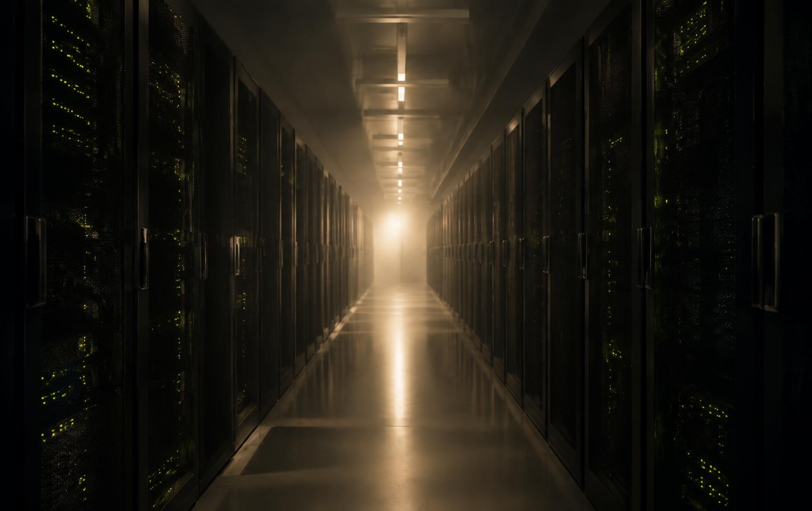 Server racks in a data centre corridor